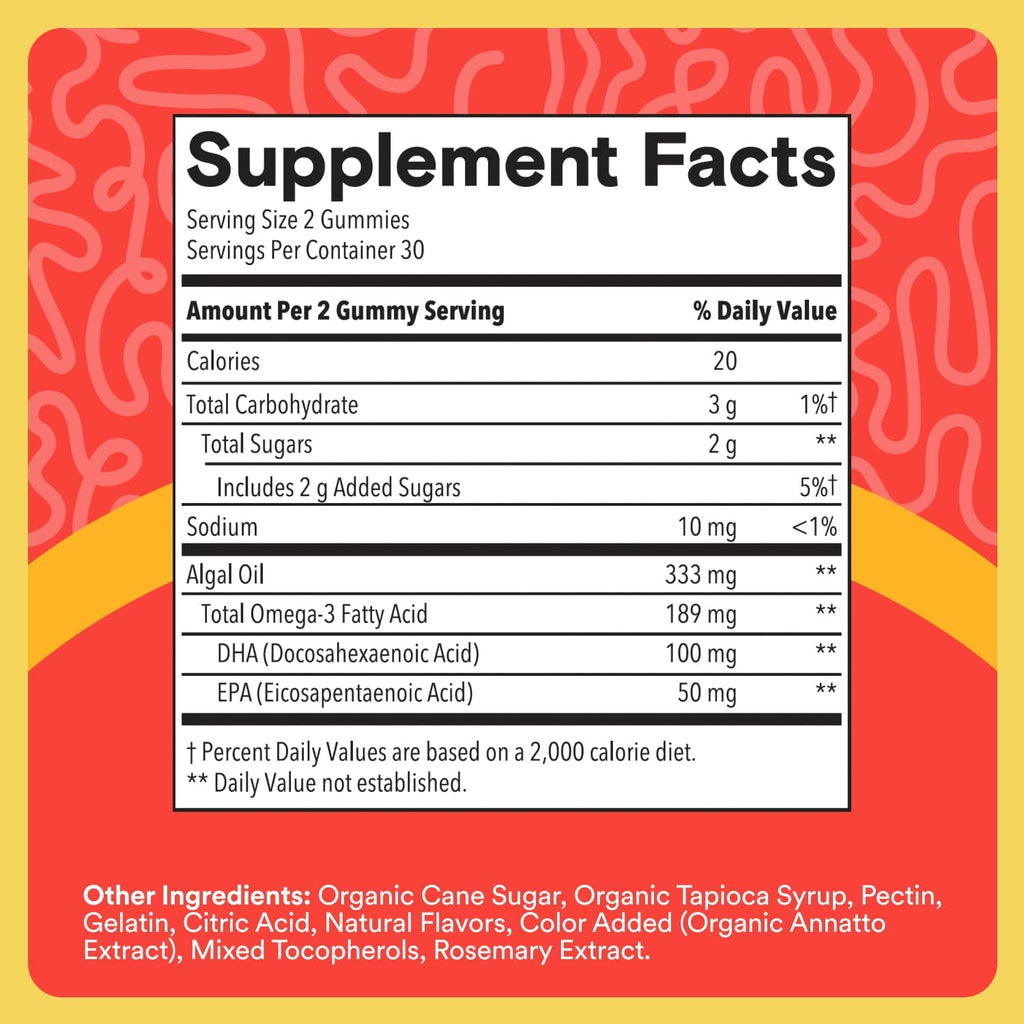 Kids Cognitive Omega-3 Brain Gummies with DHA & EPA, Citrus Strawberry, 60 Count (30 Day Supply)