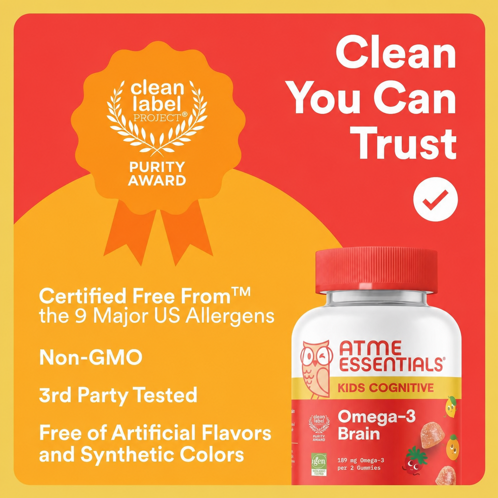 Kids Cognitive Omega-3 Brain Gummies with DHA & EPA, Citrus Strawberry, 60 Count (30 Day Supply)