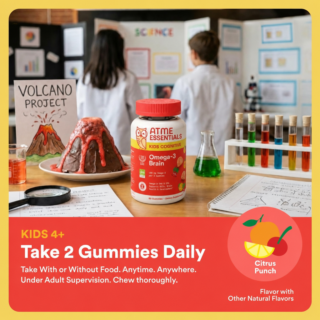 Kids Cognitive Omega-3 Brain Gummies with DHA & EPA, Citrus Strawberry, 60 Count (30 Day Supply)