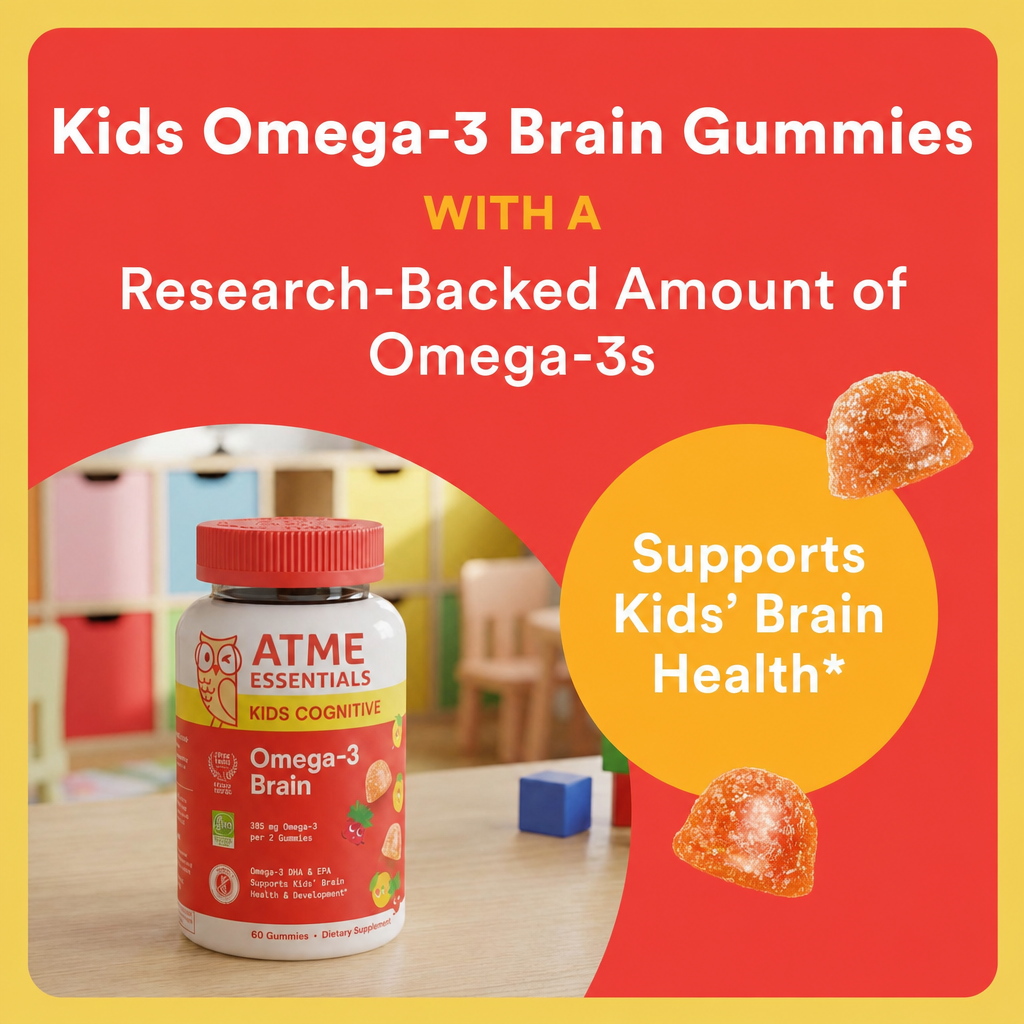 Kids Cognitive Omega-3 Brain Gummies with DHA & EPA, Citrus Strawberry, 60 Count (30 Day Supply)